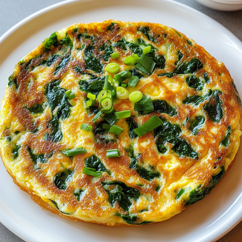 Golden Herb Spinach Frittata served in a skillet with fresh herbs and a golden crust