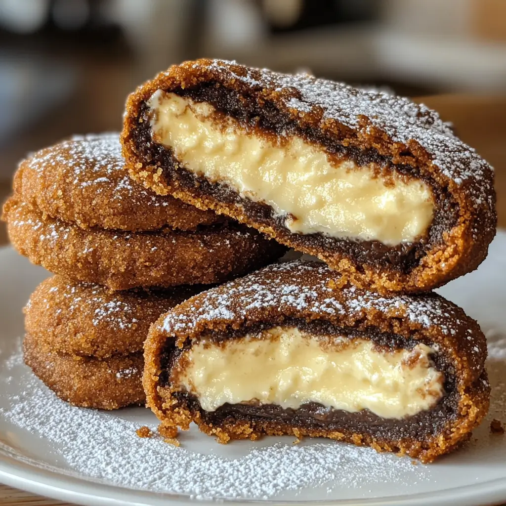 crispy, golden-brown deep-fried cookies filled with a creamy custard-like center, dusted with powdered sugar